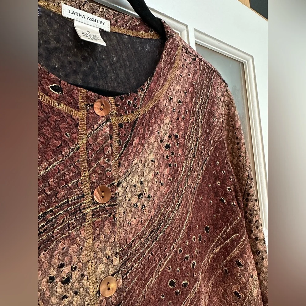 Vintage Laura Ashley Earthy Toned Golden Ombre Button-Up Cardigan Sweater Size M